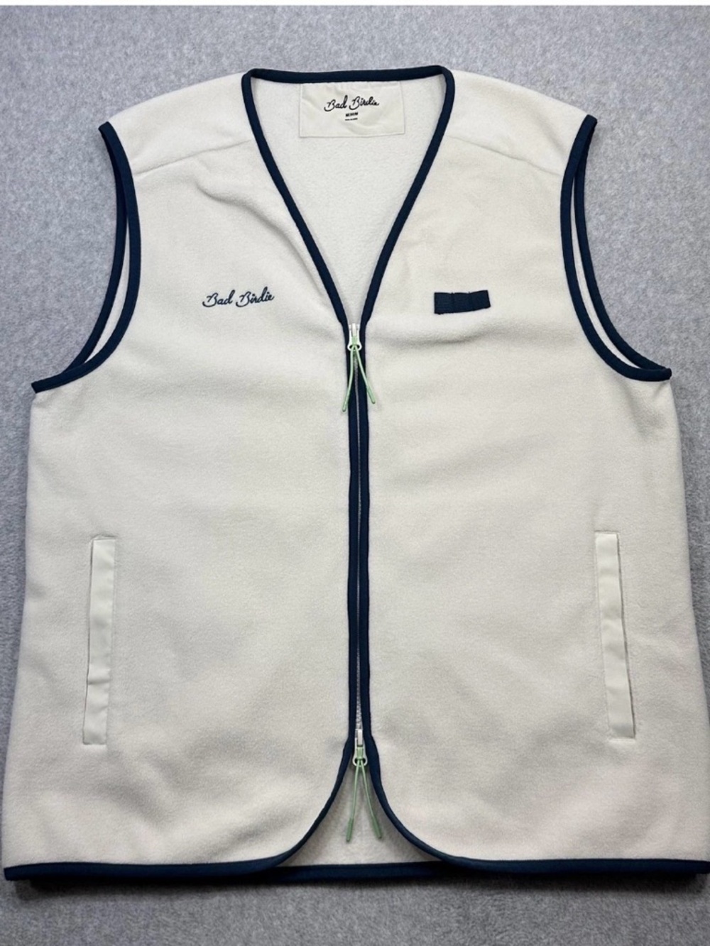 Bad Birdie Golf Vest Mens XL White Bel Air Silver Birch Rear Mesh Pockets